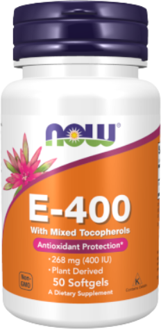 Now Vitamin E-400IU Mixed Tocopherol Proteção Antioxidante e Saúde Celular 50caps