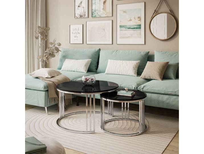 Runder Couchtisch 2in1 LORI silberner Chrom Hochglanz