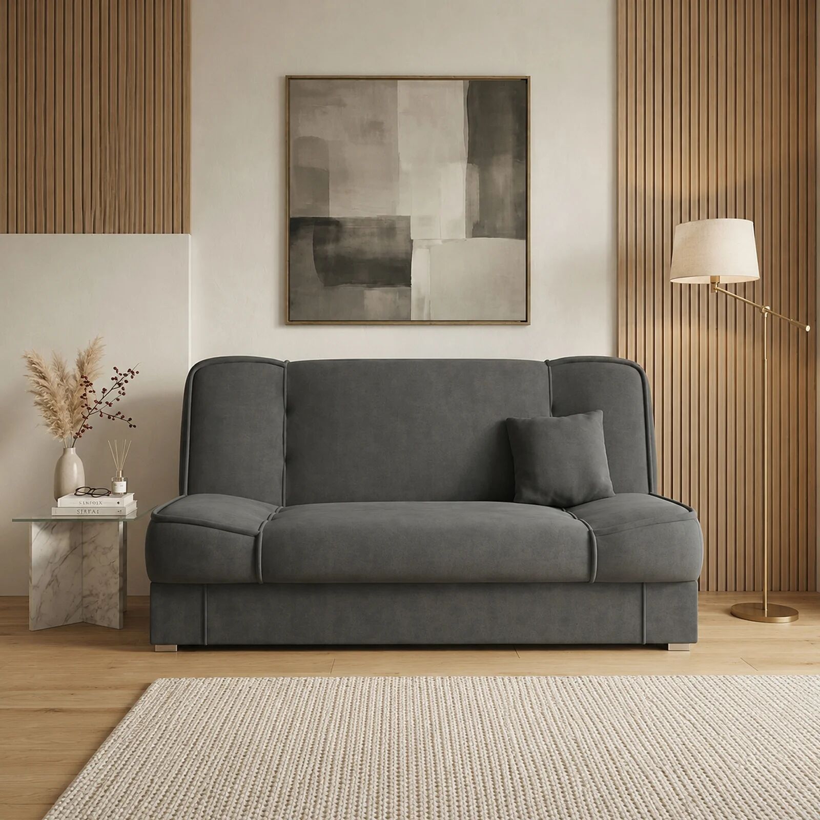 garneroarredamenti Divano letto 2 posti 182cm pieghevole senza braccioli grigio scuro Rollo
