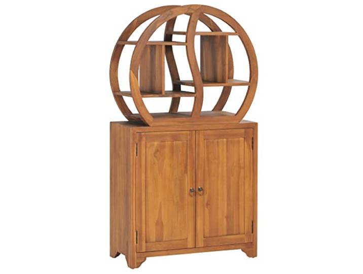 GHVBNMF Schrank mit Yin-Yang-Regal 70x30x130 cm Teak Massivholz Kompakter Teakschrank fürs Wohnzimmer mit 2 Türfächern und einzigartigem Yin-Yang-Design für stilvolle Aufbewahrung.