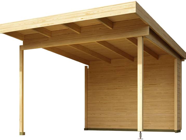 Gartenhaus-Anbaudach LASITA MAJA für Gartenhaus Sicily 1 und 2 , beige (naturbelassen), B:310cm T:440cm, Massivholz, Gartenhaus-Anbaudächer, Gartenhaus-Anbaudach, BxT 300x350 cm