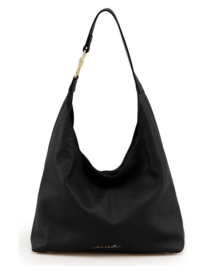 Anna Morellini Leder-Schultertasche "Davinia" in Schwarz - (B)40 x (H)27 x (T)10 cm - onesize