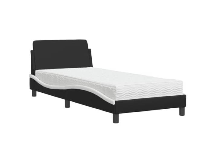 PUGYNBK Dover Bett mit Matratze, Kunstleder, 90 x 190 cm Kopfteil inklusive, 22D-Schaumstoff, Härte H2/H3, Lattenrost, einfache Reinigung
