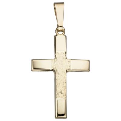 Kreuzanhänger JOBO "Anhänger Kreuz 26,6 mm mit Struktur", gold (gelbgold 585), Schmuckanhänger, Damen, Gelbgold 585, 14 Karat 585 Gold