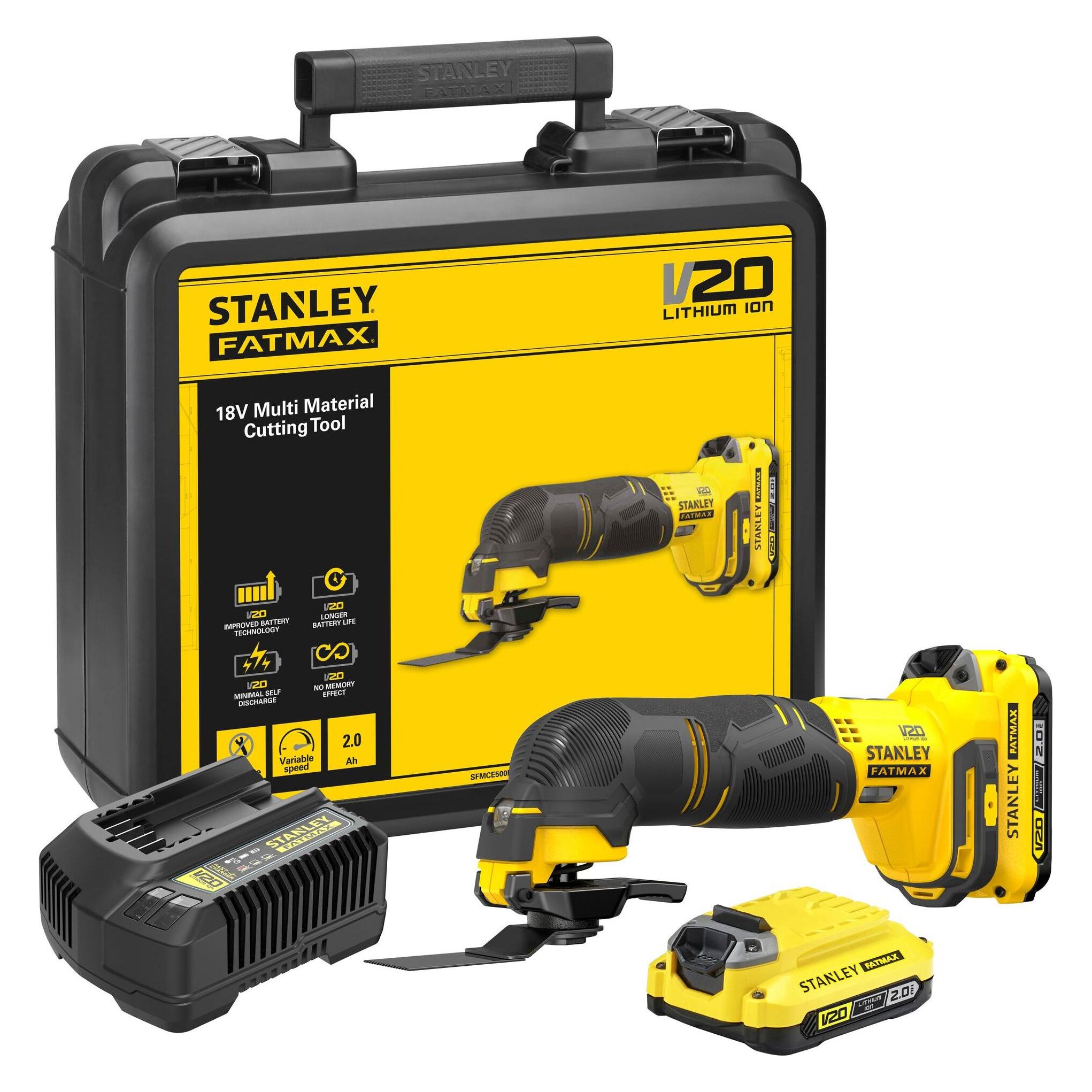 Stanley FatMax 18V AkkuMultifunktionswerkzeug SFMCE500D2K (2.0 Ah, Schleifer, Säge & Universalmesse (Oszillationswerkzeug) (SFMCE500D2K-QW)