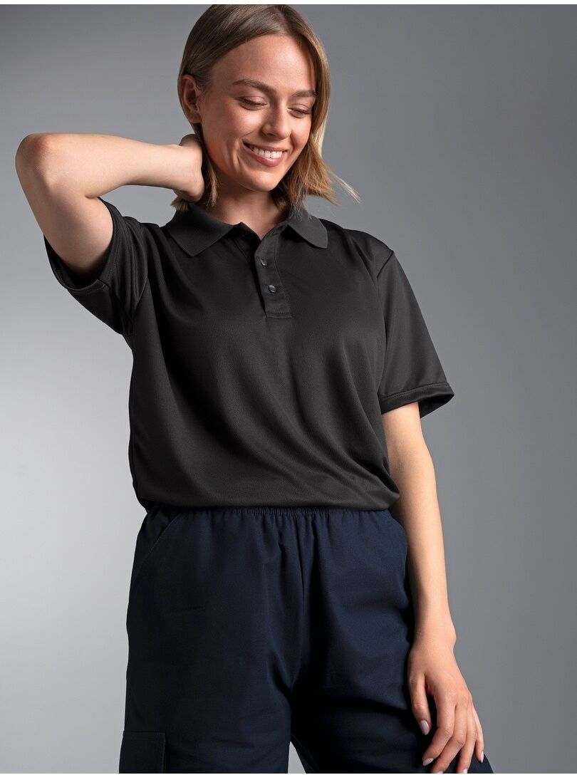 Poloshirt TRIGEMA "TRIGEMA Klassisches Poloshirt COOLMAX", Damen, Gr. 3XL, schwarz, Trikot, 100% Polyester (recycelt), lang, ohne Ausschnitt, Shirts Poloshirt schwarz 3XL