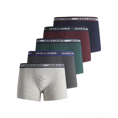 Trunk JACK & JONES JUNIOR "JACOLIVER eng anliegend mit elastischem Bund", Jungen, Gr. 176, 5 Stk., grün (dunkelgrün melange), Jersey, Obermaterial: 95% Baumwolle, 5% Elasthan, meliert, eng, Unterhosen, meliert, modisch, eng, Jersey