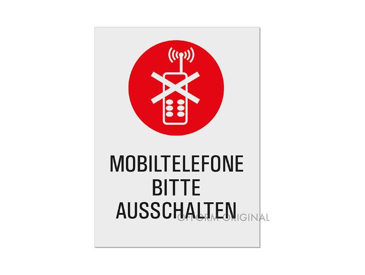 Selbstklebendes Schild «Mobiltelefone bitte ausschalten» 20 × 15 cm