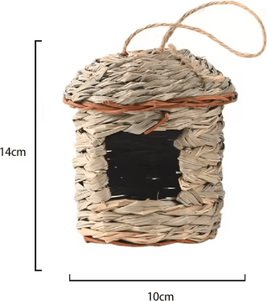 Inspire Curations Handwoven Straw Bird Nest Hanging Outdoor Birdhouse For Garden & Small Birds 14 10