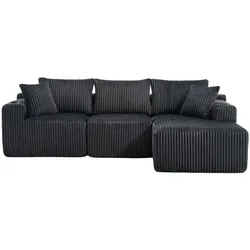 Modulares Sofa 2-Sitzer Chaiselongue Cordstoff 5 Kissen Cupholder Seitentaschen pflegeleicht sofort einsatzbereit 160x250 cm Grau