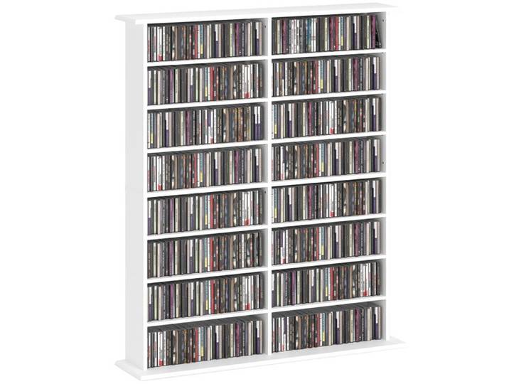 Rangements pour CD et DVD - HOMCOM - 16 compartiments et 12 étagères réglables - capacité max. 720 CD/396 DVD et Blu-ray - blanc