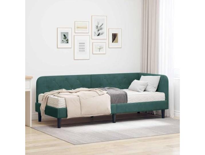 RJPLMFV Eckbett Velours Dunkelgrün 80 x 200 cm Rahmen aus Sperrholz, Schaumstoffmatratze inklusive, L-Design, für Sofa oder Bett, einfache Pflege