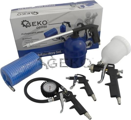 Geko Accessoire-set voor compressor met bandenspanningsmeter, blaasapparaat, spuitpistool en flexibele slang