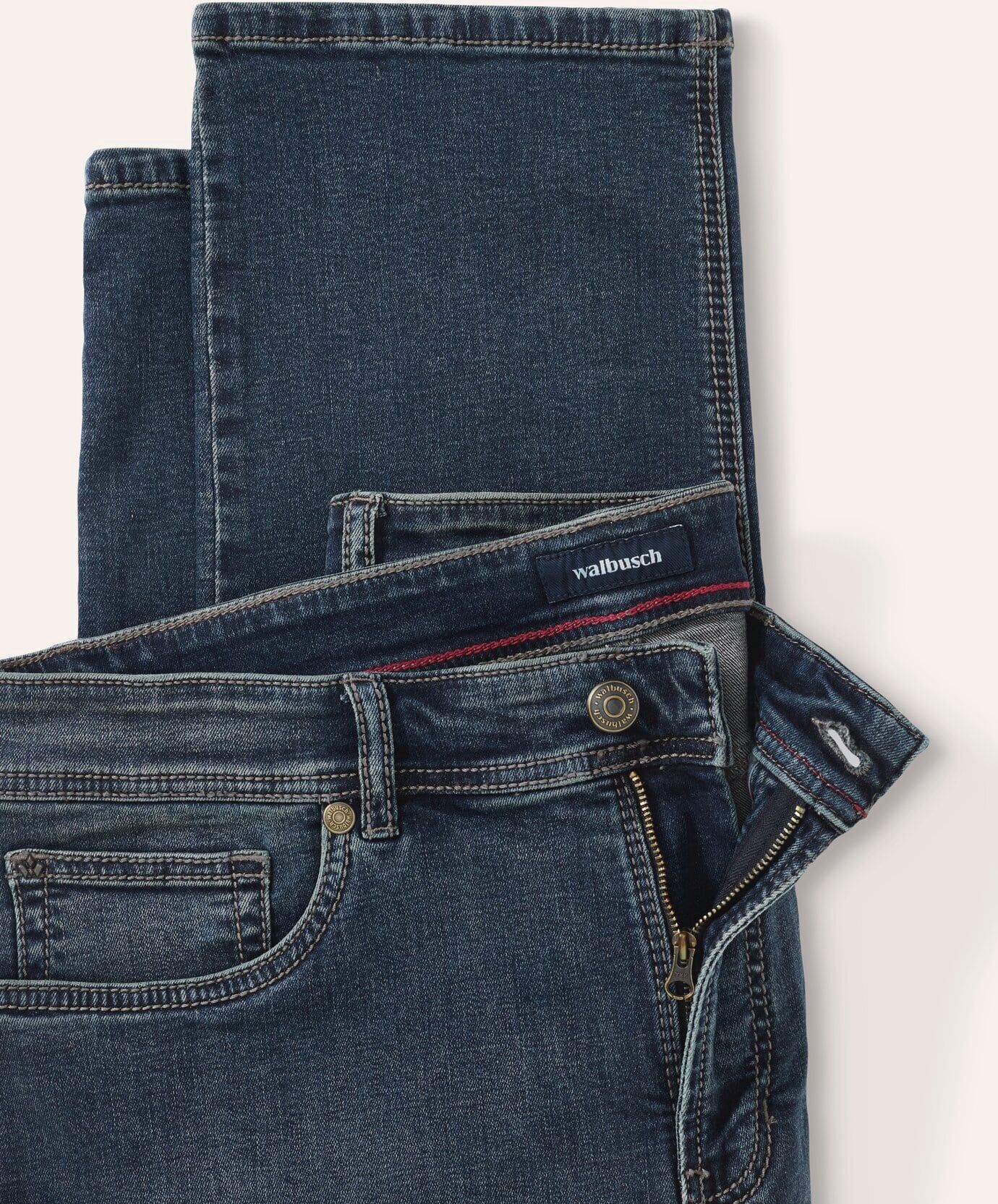 Walbusch Jeans Sattlerstich, Regular Fit#normale Größen#untersetzte Größen, Farbe Blau, 29, aufwendige Sattlernaht elastisch und bequem Herren
