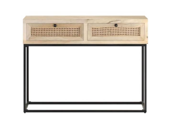GPUTYGHN Konsolentisch 100x35x76 cm Mangoholz Massivholz und Rohrgeflecht Flurtisch,Stahlgestell,Schubladen mit Wiener-Geflecht,rustikaler Charme,Unikat Holzmaserung
