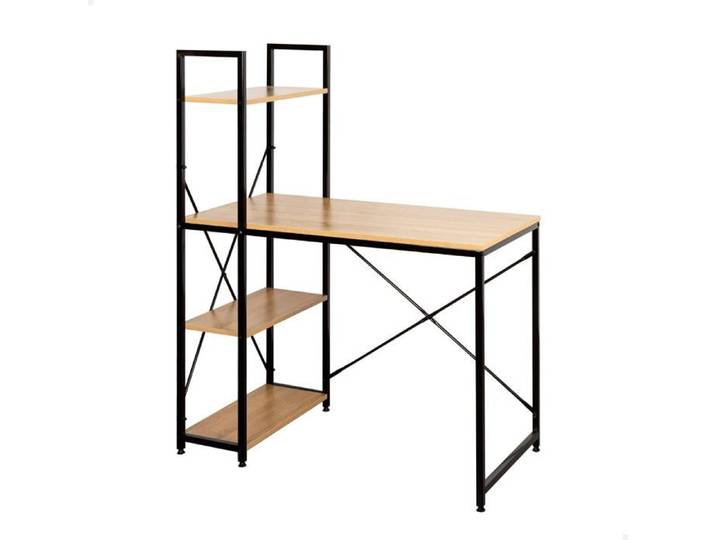 Max Home Bureau Avec Étagère 100X52X120Cm 3 Étagères Plateau En Bois Structure En Acier Noir Bureau Et Étude Industriel Pied[CA114]