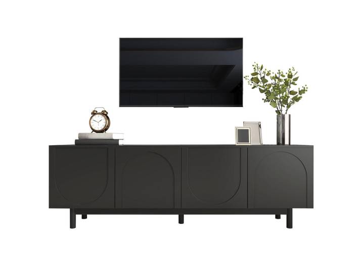Flieks Tv-Schrank Lowboard Modern 175x38cm verstellbare Platten Schwarz, Holz, 48.5x18x95.5 cm, Wohnzimmer, TV Möbel, Lowboards, Lowboards stehend