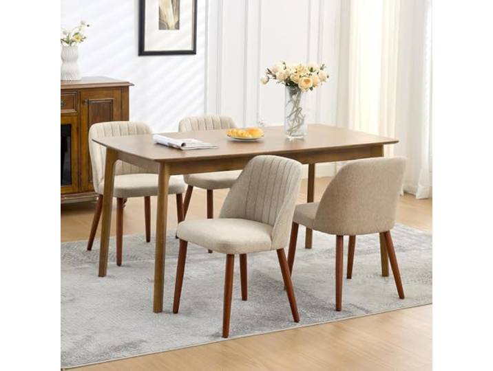 GarveeHome 4er-Set Esszimmerstühle aus Holz, gepolstert & flügelgeformt – Moderne Küchenstühle mit Holzbeinen, bequem für Esszimmer, Restaurant & Café – Leinen/Camel