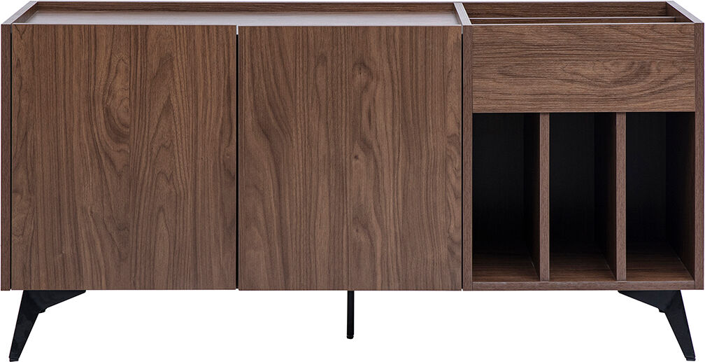 Miliboo Buffet de rangement pour vinyles en bois foncé fini noyer et métal noir L140 cm SEDA