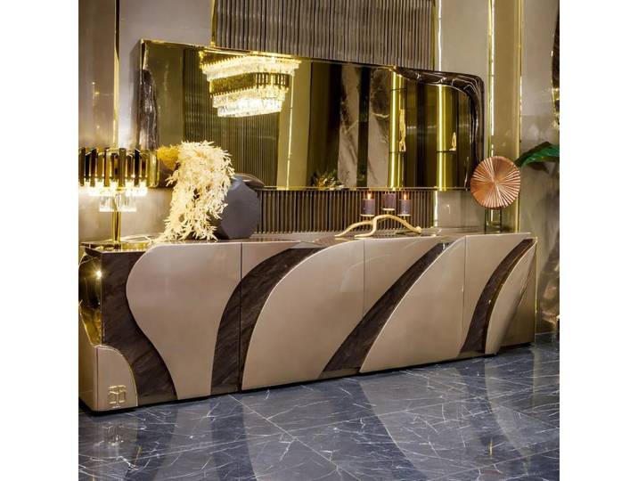 JVmoebel Sideboard Exklusives Beiges Sideboard Designer Wohnzimmer Holzmöbel Kommode (2 St)