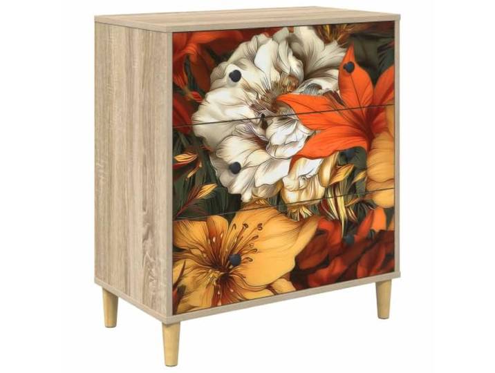 QINXIXINAIXI Kommode GENNEP Lilienmuster 66 x 36,5 x 75 cm Holzwerkstoff Erhöhte Füße, Luftzirkulation, Bodenreinigung, Kleidung, Accessoires, Haushaltsgegenstände, Schlafzimmer, Wohnzimmer, Flur,