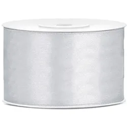 PartyDeco Satin Geschenkband silber 25m 38mm breit
