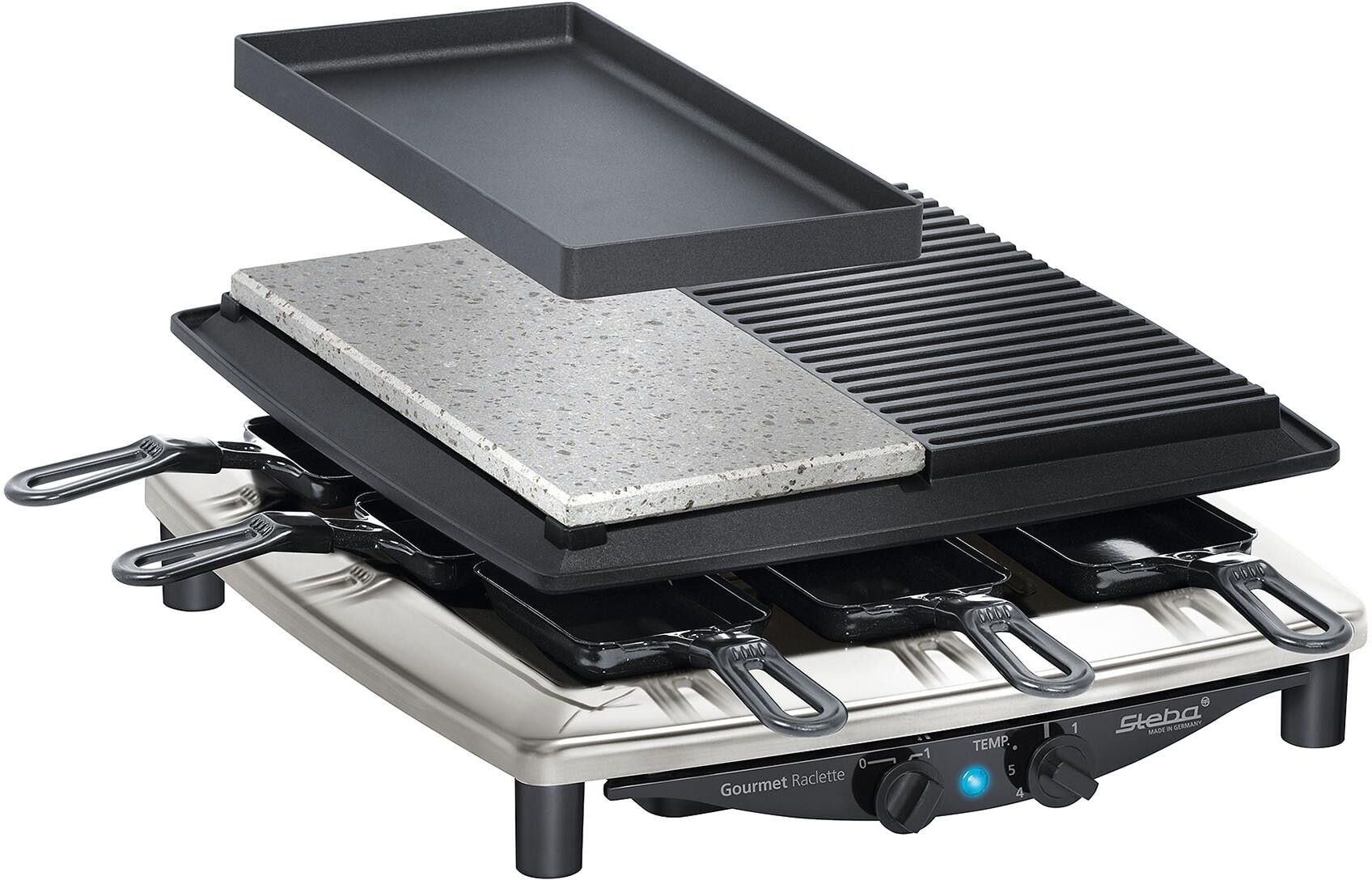 STEBA Raclette "Steba Raclette RC4 Plus Deluxe Chrom Schwarz, 1450 W", schwarz, Raclettes, Raclette schwarz Einheitsgröße