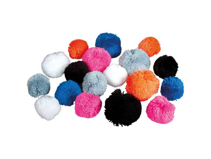 Garn Pompons Set Sporty , 3,8+5cm ø, Farben+Grössen sortiert, SB-Btl 18Stück