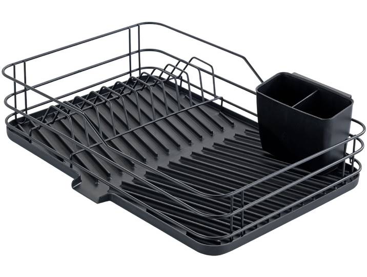 Geschirrständer MAXIMEX, schwarz, B:43cm H:10cm T:31cm, Metall, Geschirrständer, Geschirrständer, Geschirrabtropfer mit Abtropfschale, Besteckkorb und Tellergestell