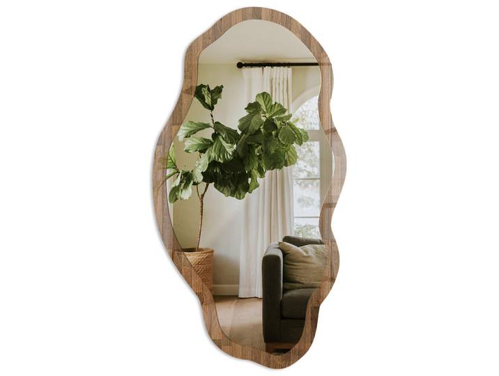 Tulup Spiegel 90x45 cm asymmetrisch mit Druck - Holzpaneele, Transparent, Glas, Organisch, 45x90x0.4 cm, Spiegel, Wandspiegel