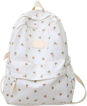 LightInthebox Teen Girls Floral Canvas Backpack, Aesthetic Lightweight School Bag for College, Travel, Daily Use and Korean Casual Style