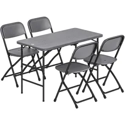 Outsunny 5-teiliges faltbares Outdoor-Ess-Set höhenverstellbar mit Holzoptik-Platte für 4 Personen Dunkelgrau