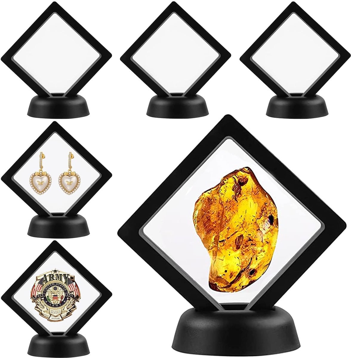 Dailygoods Display Frame - Drijvende houder voor sieraden en munten - Zwart - 6 stuks