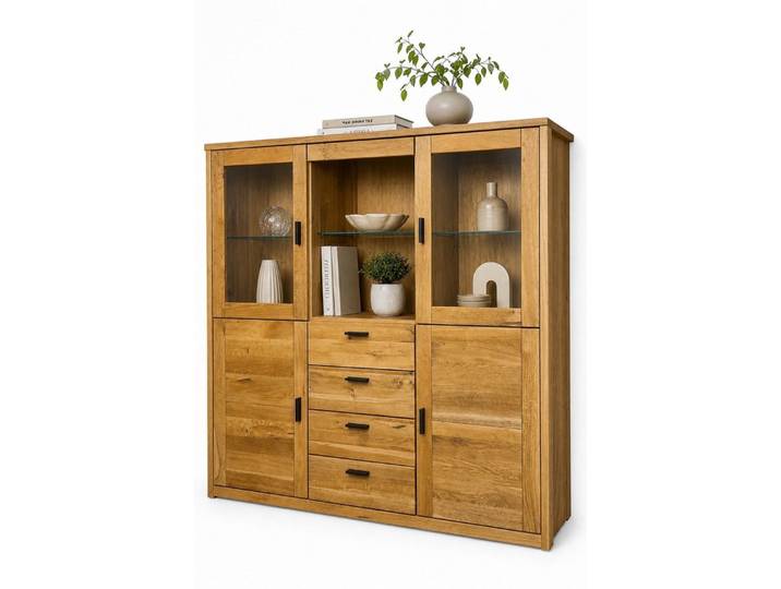 bv-vertrieb Küchenbuffet Hochkommode Wildeiche 140x137x42 Highboard aufgebaut Softclose #4502