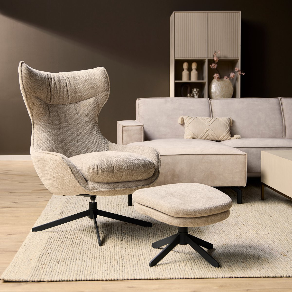 StarFurn Fauteuil Olivia - Taupe Stof - Draaibaar