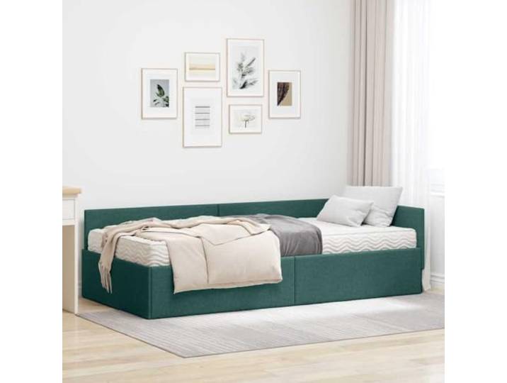 RJPLMFV Eckbettgestell mit Matratze, Stoff, Grün, 2-teilig Verstellbares Kopfteil, Schaumstoffmatratze, Lattenrost, atmungsaktiv, modernes Design