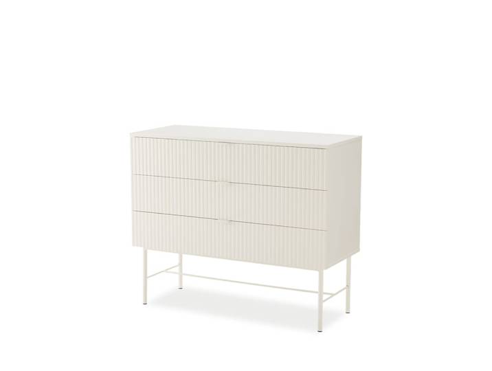 Commode à 3 tiroirs, blanche, à motifs cannelés