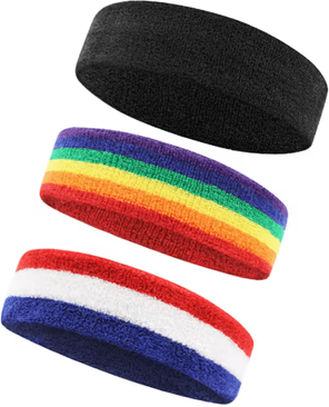 Inspire Picks AOLIKES 3PCS Cotton Sports Sweatbands Moisture Wicking Athletic Headbands For Running, Basketball, Tennis & Fitness black multi