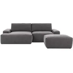 ECKSOFA inkl. Hocker Lennon aus Graphit Strukturstoff mit Schlaffunktion und Bettkasten