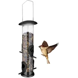 Relaxdays Vogelfutterspender zum Aufhängen Schwarz,Silber,Transparent