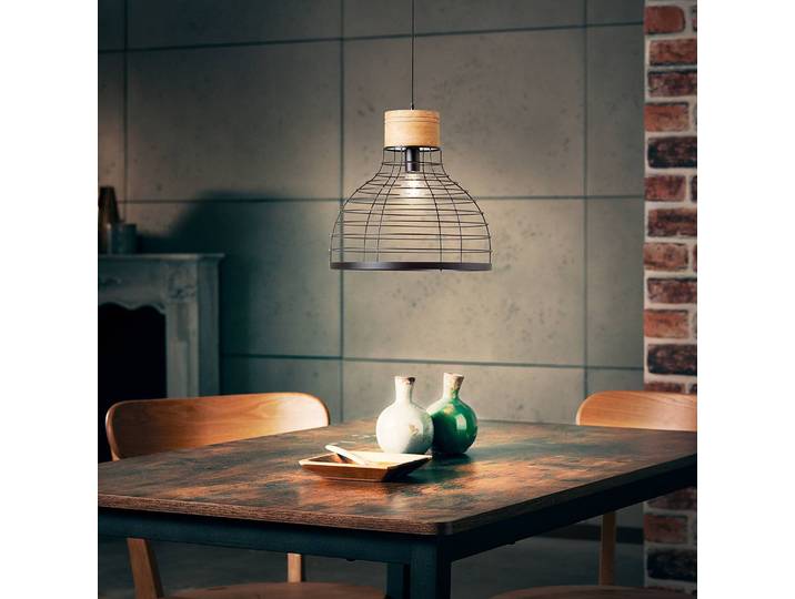 Pendelleuchte II Ø 47cm Braun Material: Metall, Massivholz Metallart: Eisen Oberfläche Holz: Naturbelassen Oberfläche Metall: Lackiert E27