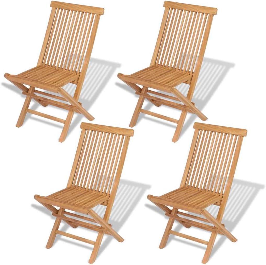 4er-Set klappbare Gartenstühle aus massivem Teakholz, rustikale Holzklappstühle für Wohnungen, Büros, Bars und Cafés, platzsparend zusammenklappbar, bis 110 kg je Sitzplatz belastbar