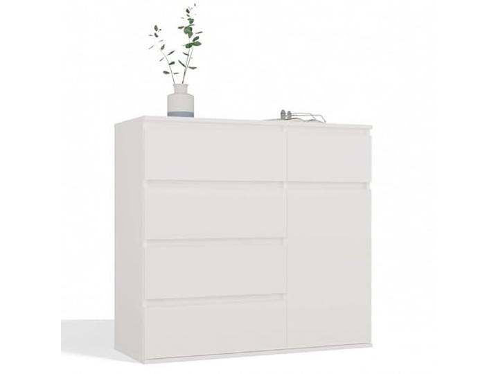 CDF Kommode 1D5S großes Sideboard mit 1 Tür & 5 Schubladen Moderne Weiß Aufbewahrungskommode für Wohnzimmer Schlafzimmer Büro grifflose Fronten viel Platz für Kleidung Dokumente 100 x 93 x 40 cm