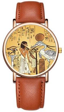 ModernMart Vintage Egyptian Art Leather Watch For Women Waterproof Fashion Wristwatch light Brown