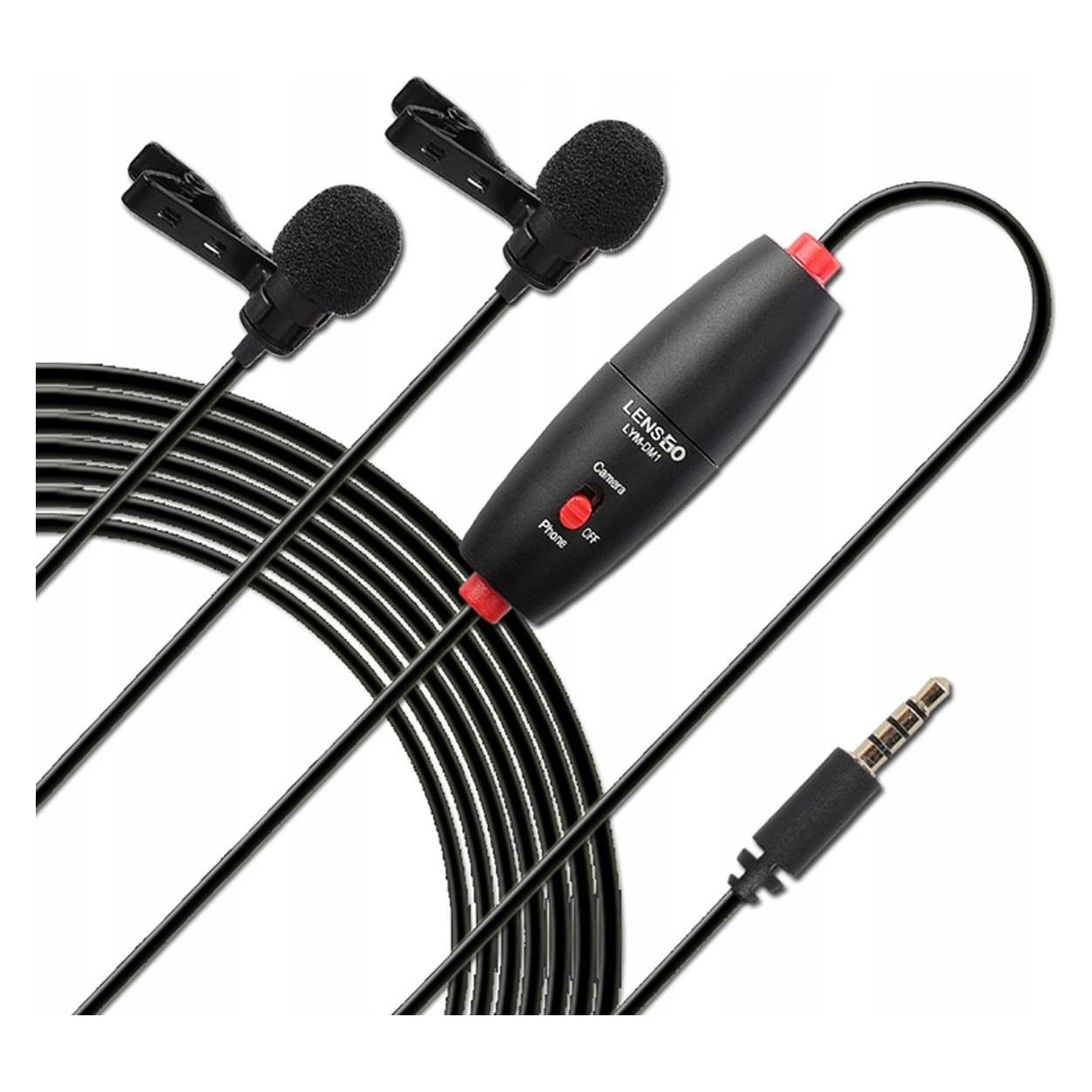 Lensgo Podwójny 2x Dynamiczny Mikrofon Krawatowy Lavalier Mini Jack 3,5mm / Lym-dm1 Podwójny (LENSGO)