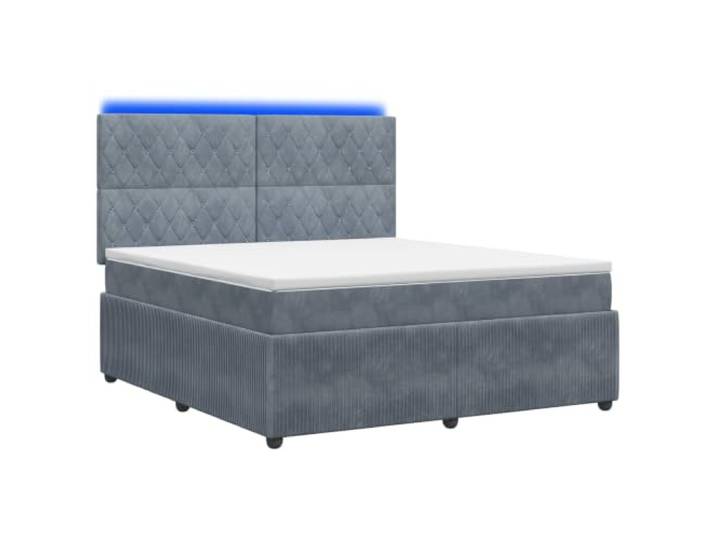 KTHLBRH Boxspringbett mit LED Matratze dunkelgrau 180 x 200 cm Samtbezug, USB-LED-Lichter, Gasmechanismus, verstellbares Kopfteil, Stauraum