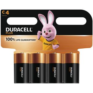 Duracell Batterien Plus, Alkaline, 1,5V, 10 Jahre lagerfähig, C / Baby / LR14, 4 Stück