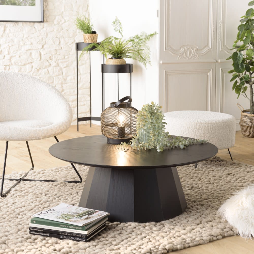 MACABANE Table basse ronde noire 90x90cm Noir 90x33x90cm