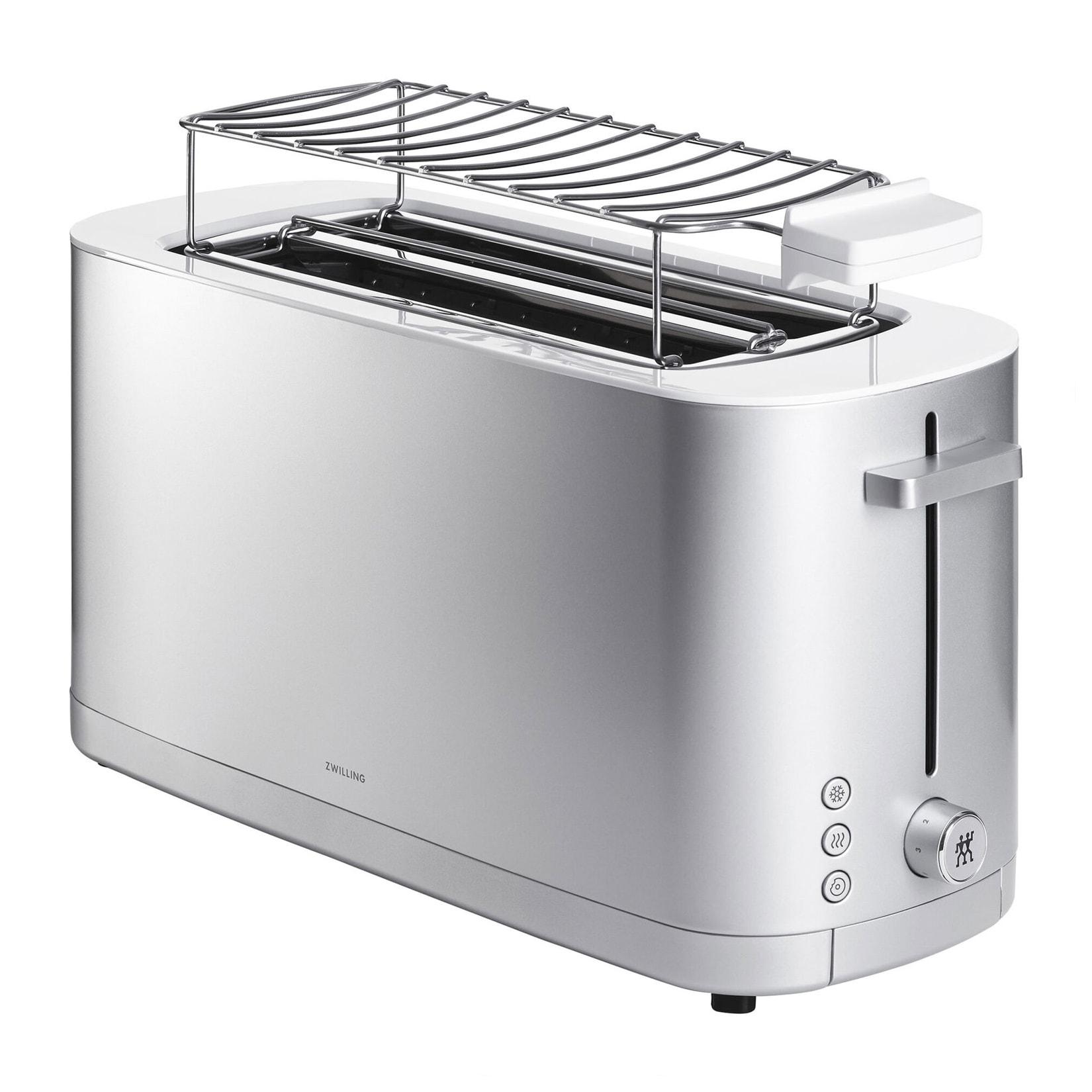 ZWILLING 1005779 Enfinigy Langschlitz-Toaster (Langschlitztoaster, 4 Scheiben, 1800 W, Edelstahl, Silber, Brötchenaufsatz, Auftaufunktion, Aufwärmfunktion)