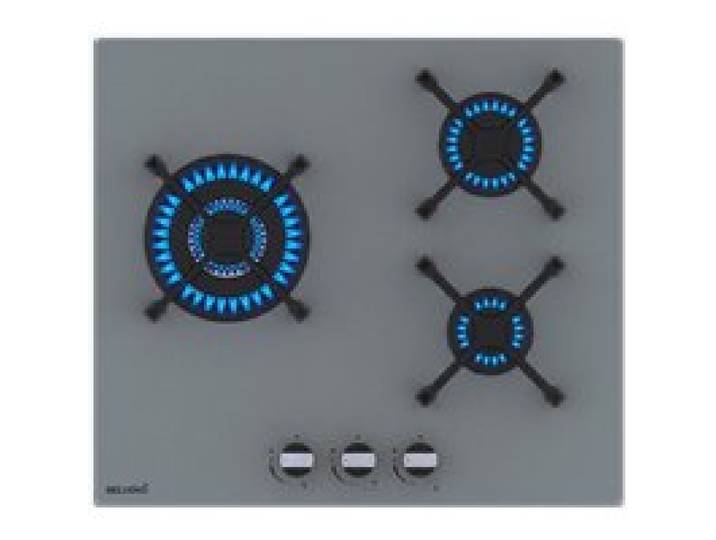 BELDEKO Plaque de Cuisson Gaz 4 Feux 8000 W - Verre Gris - Brûleur Double Couronne - Grilles en Fonte- Marque Française